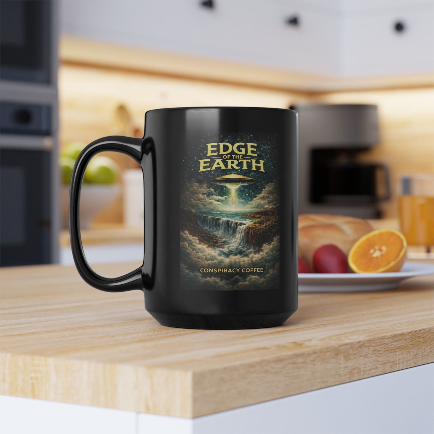 Edge of the Earth Black Mug, 15oz