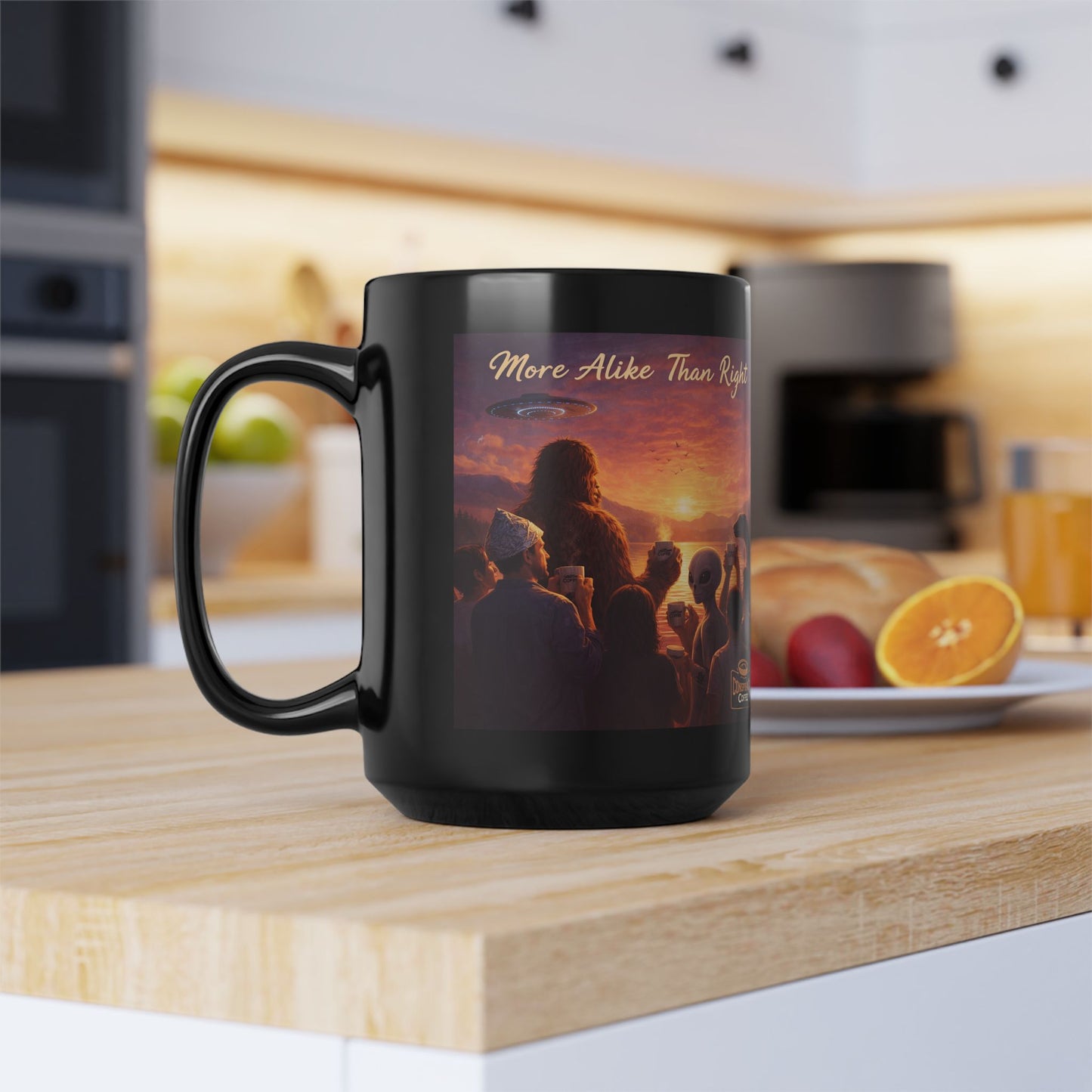 “More Alike Than Right.” Unity Black Mug, 15oz