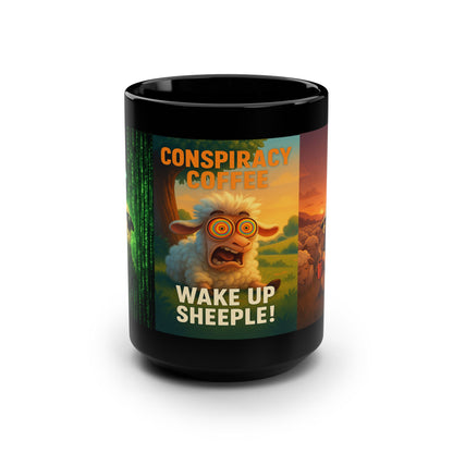 Wake Up Sheeple TRIO Black Mug, 15oz
