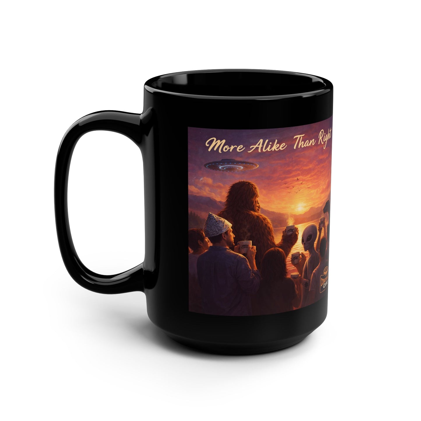 “More Alike Than Right.” Unity Black Mug, 15oz