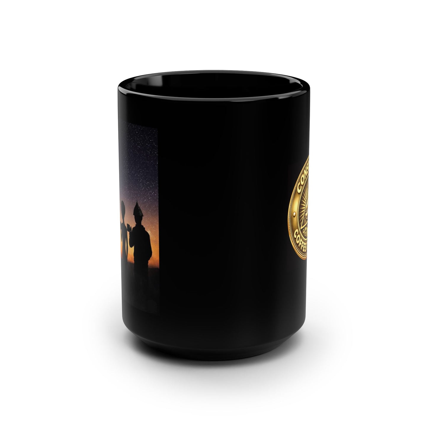 Different Worlds. Same Cup Black Mug, 15oz