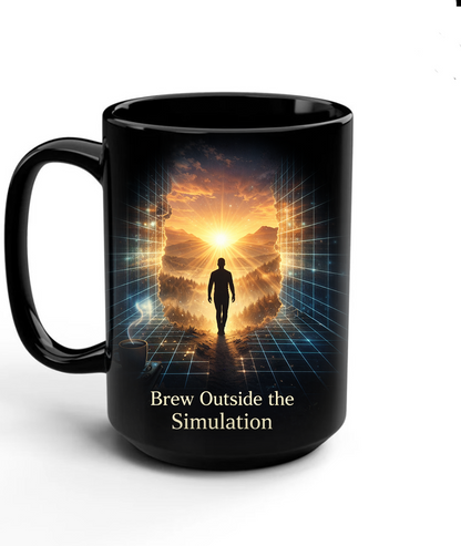 Brew Outside the Simulation™ Black Mug, 15oz