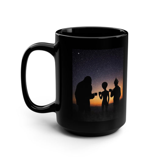 Different Worlds. Same Cup Black Mug, 15oz